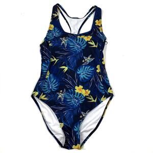 Nicole Miller Blue Nautical Floral Print Racerback One Piece Swimsuit NWT Small